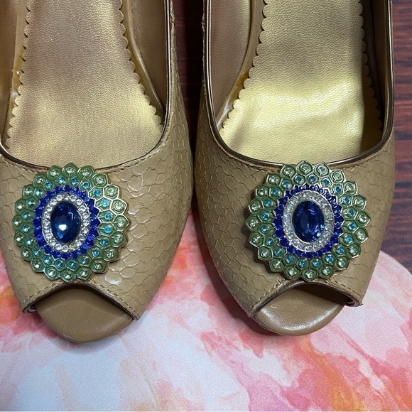 LINDSAY Phillips Courtney Tan Python Peep Toe Wedge Heels 8m - Picture 6 of 14